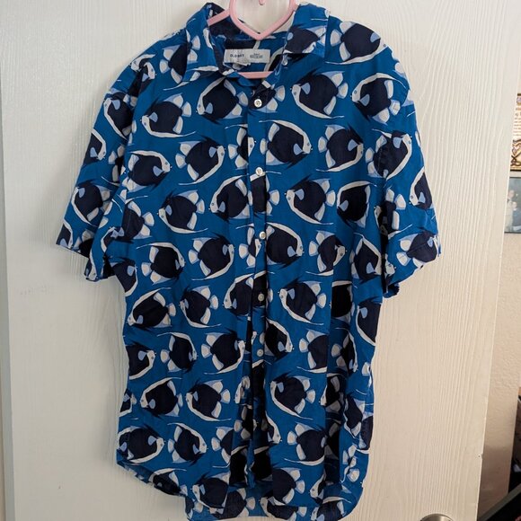 Blue fish button down - Picture 1 of 2